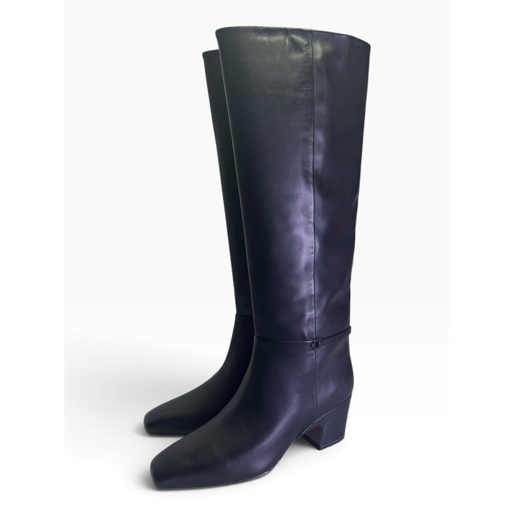 Franco Sarto Sorelina Black Leather Knee High Boots Size 6M Square Toe NWB